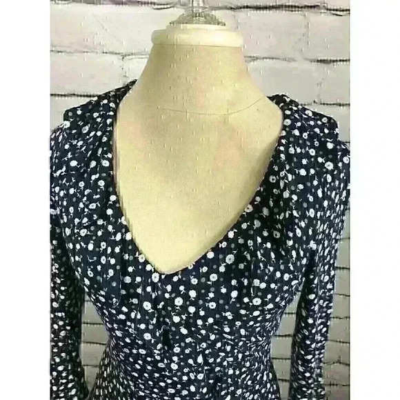 Boden Womens Size 8R Blue Floral 3/4 Sleeve Knee Length Dress Ruffled - Picture 5 of 8